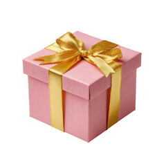 Obraz premium A beautifully decorated pink gift box with a shimmering golden ribbon and bow perfect for celebrations and special occasions isolated on transparent background