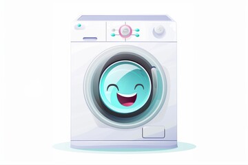 Cheerful Laundry Day A Happy Washing Machine with a Smiley Face Cartoon on transparent background