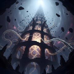 Generative AI Cosmic Arches and Energy Strands Architecture Space Fantasy Structure Digital art Artwork Stone Outer space Galaxy Universe Rendering Illustration Ruins - Modern Look
