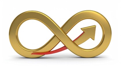 Endless opportunity symbol: a golden infinity sign with a red arrow, representing perpetual progress and boundless possibilities.