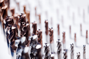 Close-up of cnc machine drill bits in industrial setting