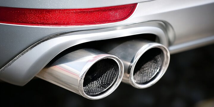 Fototapeta Premium Dual Exhaust System for Upscale Automobiles with Chrome Trim and Stylish Tailpipe Design