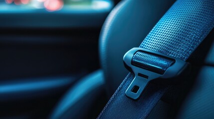 Close-up View of a Seat Belt Buckle with Detailed Fabric Texture and Automotive Interior Design Elements in Modern Vehicle Environment