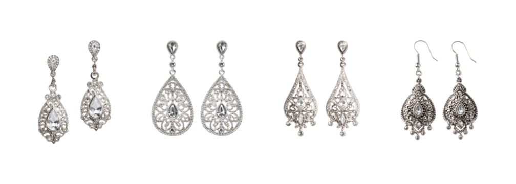 Elegant drop earrings with silver and crystal isolated white transparent Background - Powered by Adobe
