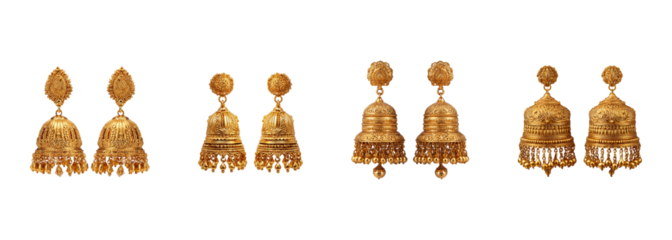 Gold jhumka earrings for traditional fashion style isolated white transparent Background