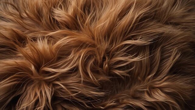 Close-up view of rich fluffy textured brown fur demonstrating consistent detail and softness with intricate strands prominently displayed throughout multiple angles in soft diffused lighting.
