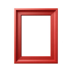 A rustic wooden picture frame with a distressed red painted finish and a deep profile isolated on transparent background