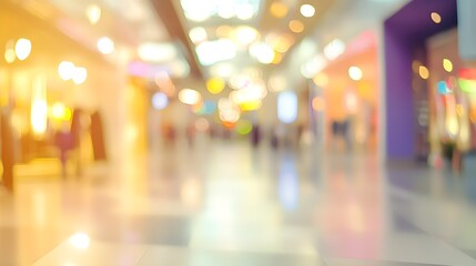 Fototapeta premium Blurred shopping mall interior with bright lights and soft colors