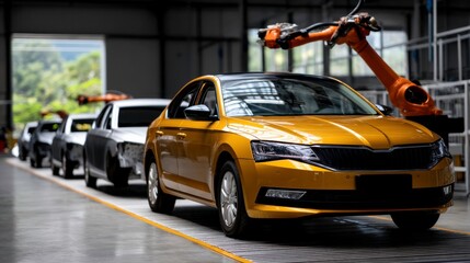 Automotive production line factory industrial process modern environment close-up view innovation in manufacturing