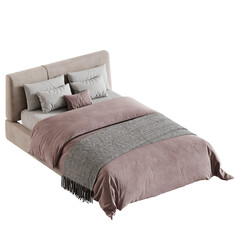 Fototapeta premium Bed with a pink comforter and a gray blanket