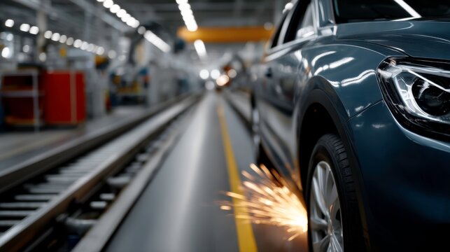 Robotic welding process in automotive manufacturing factory floor industrial scene high-tech environment close-up view innovation