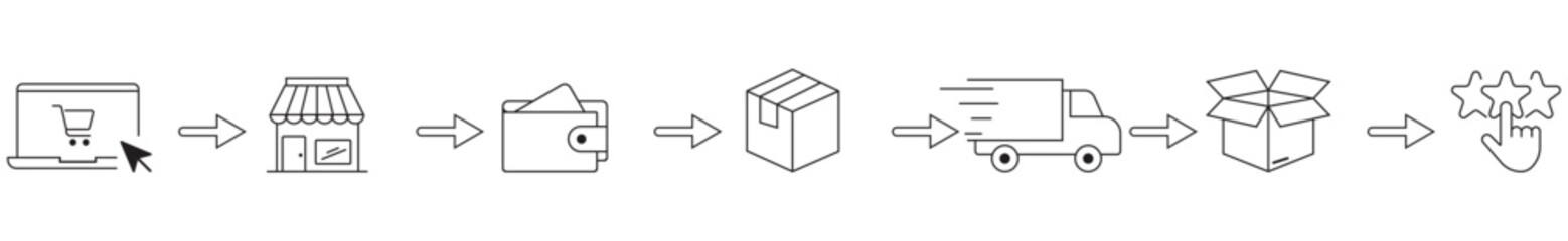 Online store and e-commerce icons set including payment and delivery symbols. Vector illustration.
