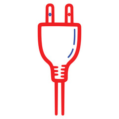 Illustration of an electric plug with a red outline for use in electrical applications or representing energy usage and connection concepts