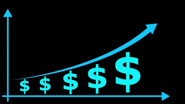Profit growth icon, abstract financial icon, rising dollar graph, growth graph silhouette, business icon, financial icon