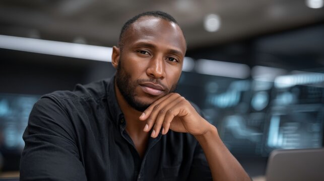 Focused professional contemplating future opportunities in modern office environment - Powered by Adobe