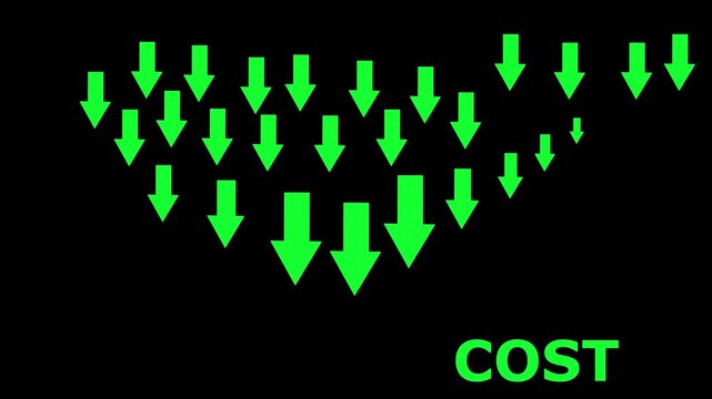 Cost and quality control concept, The concept of cost is shown by the downward arrow, and the concept of quality is shown by the upward arrow. Cost and quality comparison