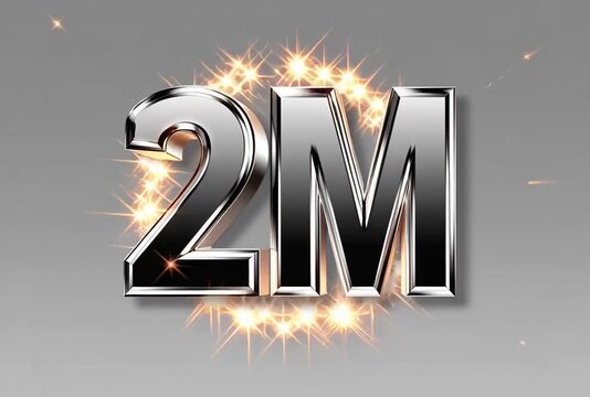 Animated 2M Celebration with Sparkling Effects and Silver Text on Gradient Background