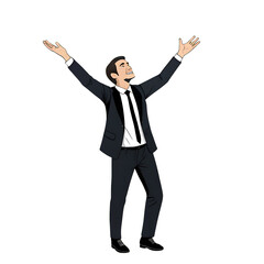 Man in suit with arms raised isolated on transparent background