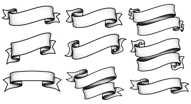 Collection of Hand Drawn Ribbon Banners and Scrolls.