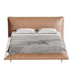 Obraz premium Tan leather bed with a gray blanket and pillows