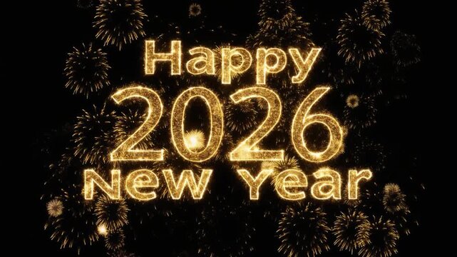 happy new year 2026 animation with gold effect lighting