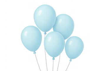 Bunch of light blue balloons floating, transparent background