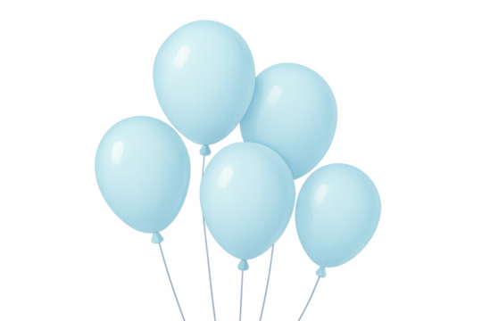 Bunch of light blue balloons floating, transparent background - Powered by Adobe