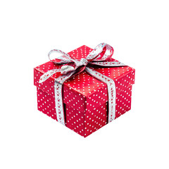 A Christmas red giftbox, white background.
