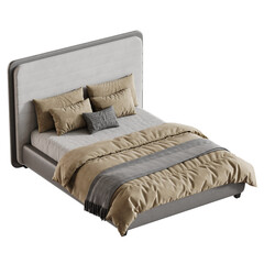 Obraz premium Bed with a white headboard and a tan comforter