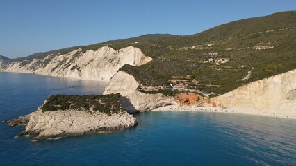 lefkada, greece, porto katsiki beach aerial view