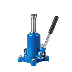 Isolated Bright Blue Hydraulic Bottle Jack Tool for Lifting Vehicles isolated on Transparent Background
