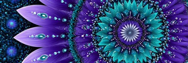 Elegant Mandala Design Featuring Symmetrical Floral Patterns in Deep Purple and Aqua Colors