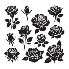 Rose silhouette vector icon illustration set