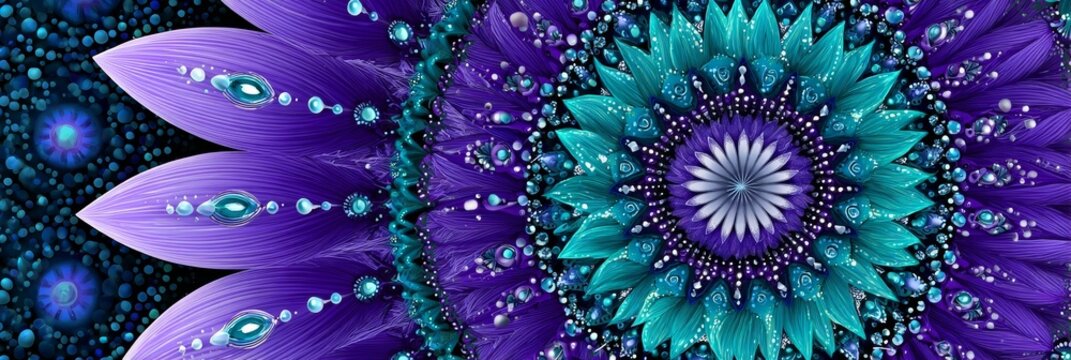 Elegant Mandala Design Featuring Symmetrical Floral Patterns in Deep Purple and Aqua Colors