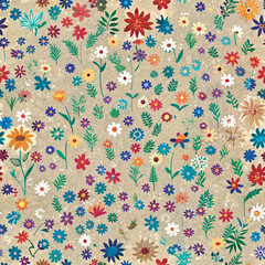 Mixed flower leaf and fruits pattern
