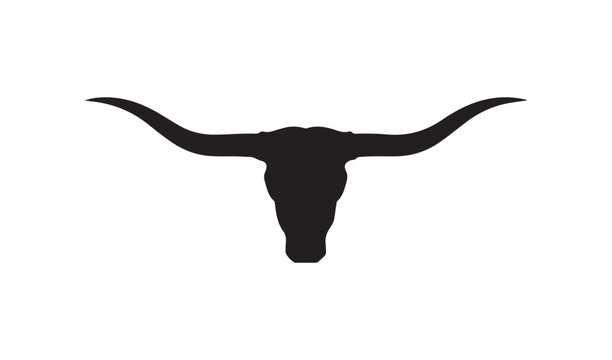 Silhouette of a longhorn bull skull with large curved horns