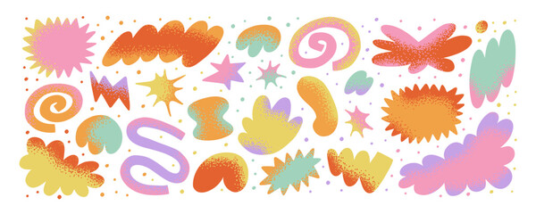 Naive groovy funky bubbles, cloudlike flat shapes. Retro Y2K colored blob shape collection. Abstract organic forms and figures, wavy stickers. Asymmetric blob sticker set.