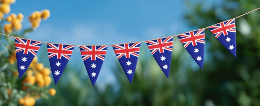 The vibrant Australia Day flag bunting decor shines in a fun outdoor celebration spot