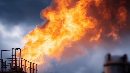 Major industrial fire incident at petroleum refinery facility, dramatic flames and smoke, emergency situation, property damage scenario, insurance documentation, enterprise safety
