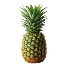 Fototapeta premium A whole ripe pineapple with a spiky green crown and textured golden skin isolated on transparent background