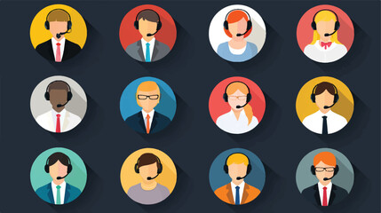 Customer service representatives support center employees wearing headsets and business attire