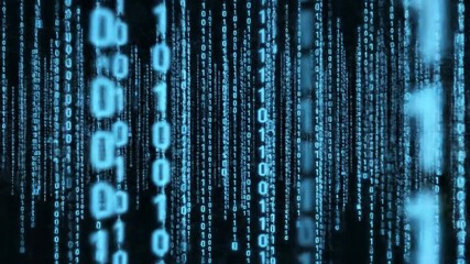 Abstract digital binary code flowing data stream motion background - Powered by Adobe