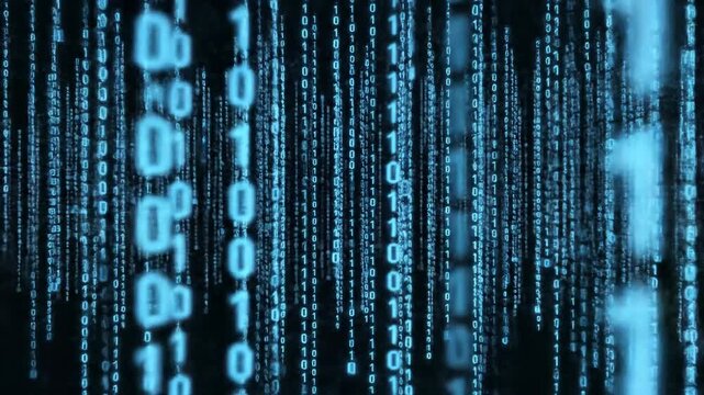 Abstract digital binary code flowing data stream motion background - Powered by Adobe