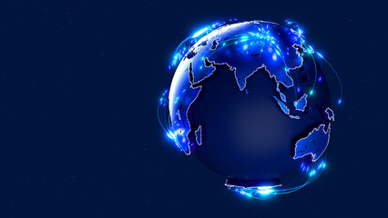 Glowing global network earth background 3D render