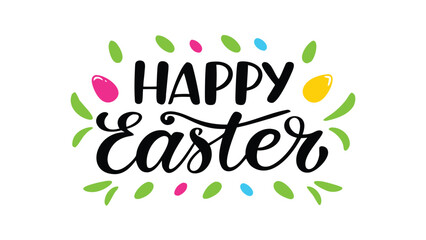 Hand drawn calligraphic happy easter text with fluid artistic brushstrokes and vibrant colors