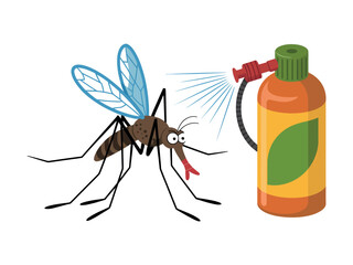 Cartoon mosquito being sprayed with insecticide from a spray bottle image