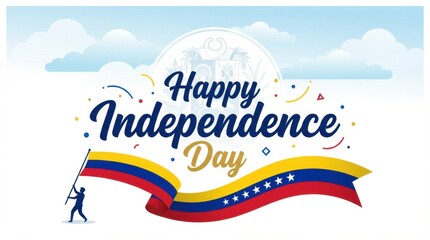 venezuela flag for independence day on white background with waving ribbon flag and date
