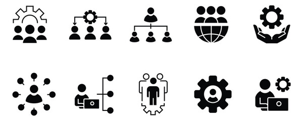 Organization Management and Human Resource Gear Setting Icon Collection