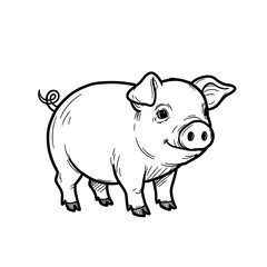 Charming hand drawn sketch of a happy pig on a black background