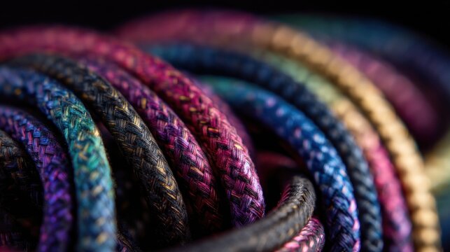 Close up of multicolored braided rope texture abstract detail